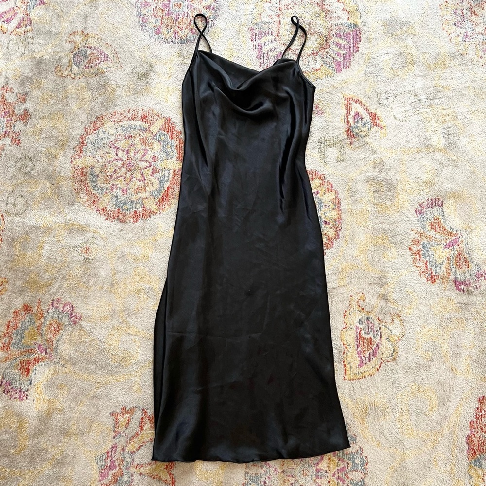 Bebe Midi Silk Slip Dress Black Size Small